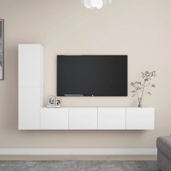 4 Pcs conjunto de móveis de TV derivados de madeira branco