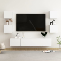 6 Pcs conjunto de móveis de TV derivados de madeira branco
