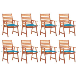 Cadeiras de jantar p/ jardim 8 pcs c/ almofadões acácia maciça