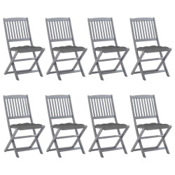 Cadeiras de exterior dobráveis 8pcs c/ almofadões acácia maciça