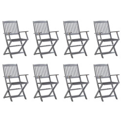 Cadeiras de exterior dobráveis 8pcs c/ almofadões acácia maciça