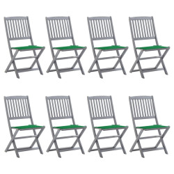Cadeiras de exterior dobráveis 8pcs c/ almofadões acácia maciça
