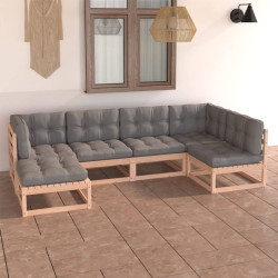 6 Pcs conjunto lounge de jardim c/ almofadões pinho maciço