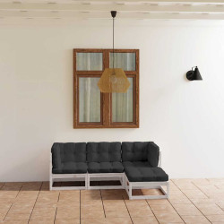 4 Pcs conjunto lounge de jardim c/ almofadões pinho maciço