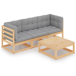 4 Pcs conjunto lounge de jardim com almofadões pinho maciço