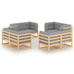 8 Pcs conjunto lounge de jardim c/ almofadões pinho maciço