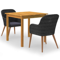 3 Pcs conjunto de jantar para jardim preto