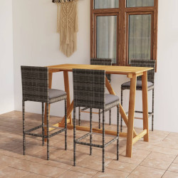 5 Pcs conjunto de bar para jardim com almofadões cinzento