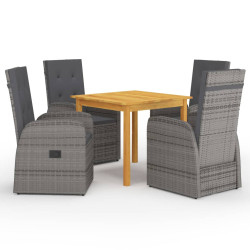 5 Pcs conjunto de jantar para jardim cinzento
