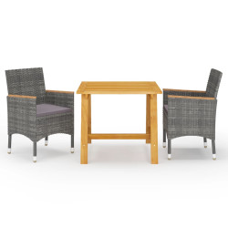 3 Pcs conjunto de jantar para jardim cinzento