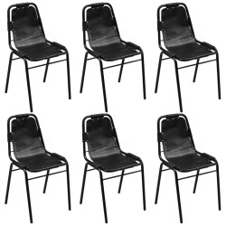 Cadeiras de jantar 6 pcs couro genuíno preto
