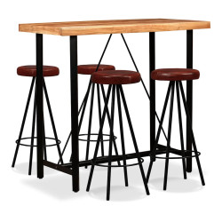 Conjunto de bar 5 pcs madeira acácia maciça e couro genuíno