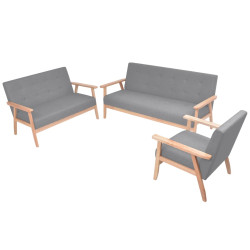 Conjunto de sofás 3 pcs tecido cinzento claro