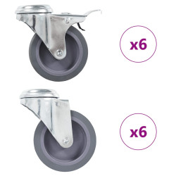 12 Pcs rodas giratórias com furo roscado 75 mm