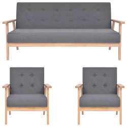Conjunto de sofás 3 pcs tecido cinzento-escuro