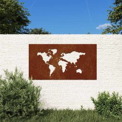 Decoração p/ muro jardim 105x55 cm aço corten design mapa-múndi
