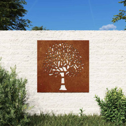 Decoração p/ muro de jardim 55x55 cm aço corten design árvore