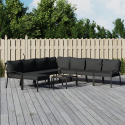 9 Pcs conjunto lounge de jardim aço c/ almofadões cinzentos