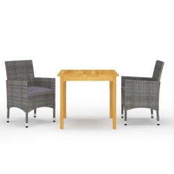 3 Pcs conjunto de jantar para jardim cinzento