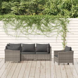 5 Pcs conjunto lounge de jardim c/ almofadões vime PE cinzento