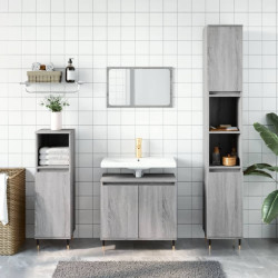 3 Pcs conjunto móveis wc derivados de madeira cinzento sonoma
