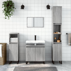 3 Pcs conjunto móveis wc derivados de madeira cinzento sonoma