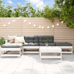 6 Pcs conjunto lounge de jardim pinho maciço branco