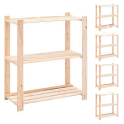 5 Unidades arrumação 3 prateleiras 80x38x90cm pinho 150 kg