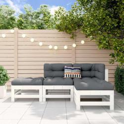 4 Pcs conjunto lounge de jardim madeira de pinho maciça branco