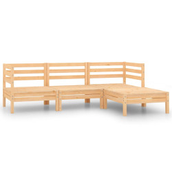 4 Pcs conjunto lounge de jardim madeira de pinho maciça