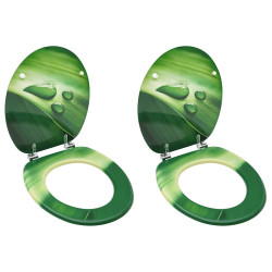 Assentos sanita com tampas 2 pcs MDF design gotas água verde