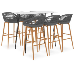 7 Pcs conjunto de bar branco e cinzento