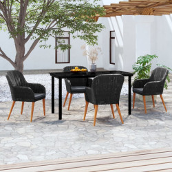 5 Pcs conjunto de jantar p/ jardim c/ almofadões preto
