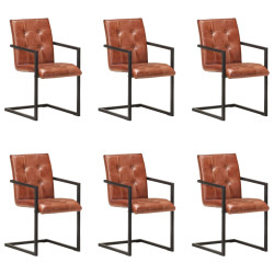 Cadeiras de jantar cantilever 6 pcs couro genuíno castanho