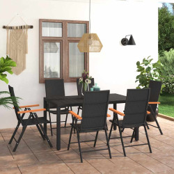 7 Pcs conjunto de jantar para jardim preto e castanho
