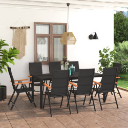 9 Pcs conjunto de jantar para jardim preto e castanho