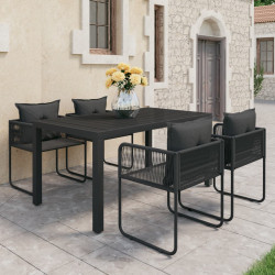5 Pcs conjunto de jantar para jardim vime de PVC preto
