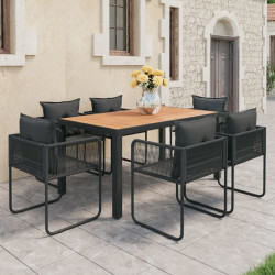 7 Pcs conjunto de jantar p/ jardim vime de PVC preto e castanho