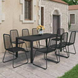 9 Pcs conjunto de jantar para jardim vime de PVC preto