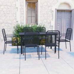 7 Pcs conjunto de jantar para jardim vidro e aço preto