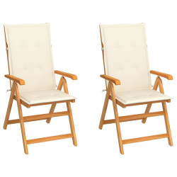 Cadeiras de jardim c/ almofadões cor creme 2 pcs teca maciça