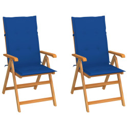 Cadeiras de jardim c/ almofadões azul real 2 pcs teca maciça