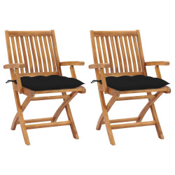 Cadeiras de jardim c/ almofadões preto 2 pcs teca maciça