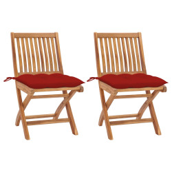 Cadeiras de jardim c/ almofadões vermelho 2 pcs teca maciça