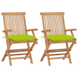 Cadeiras jardim c/ almofadões verde brilhante 2 pcs teca maciça