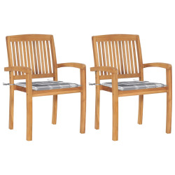 Cadeiras jardim c/ almofadões xadrez cinzento 2 pcs teca maciça