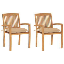 Cadeiras de jardim c/ almofadões beges 2 pcs teca maciça