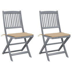 Cadeiras exterior dobráveis c/ almofadões 2 pcs acácia maciça