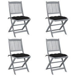 Cadeiras exterior dobráveis c/ almofadões 4 pcs acácia maciça