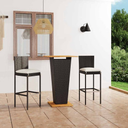 3 Pcs conjunto bar de jardim com almofadões vime PE preto